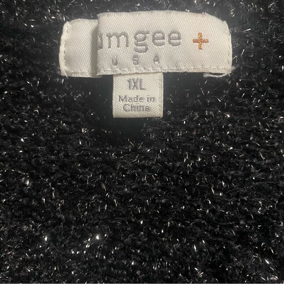 Umgee Black Silver Lurex Sparkle Metallic Scalloped Sweater - Picture 6 of 7